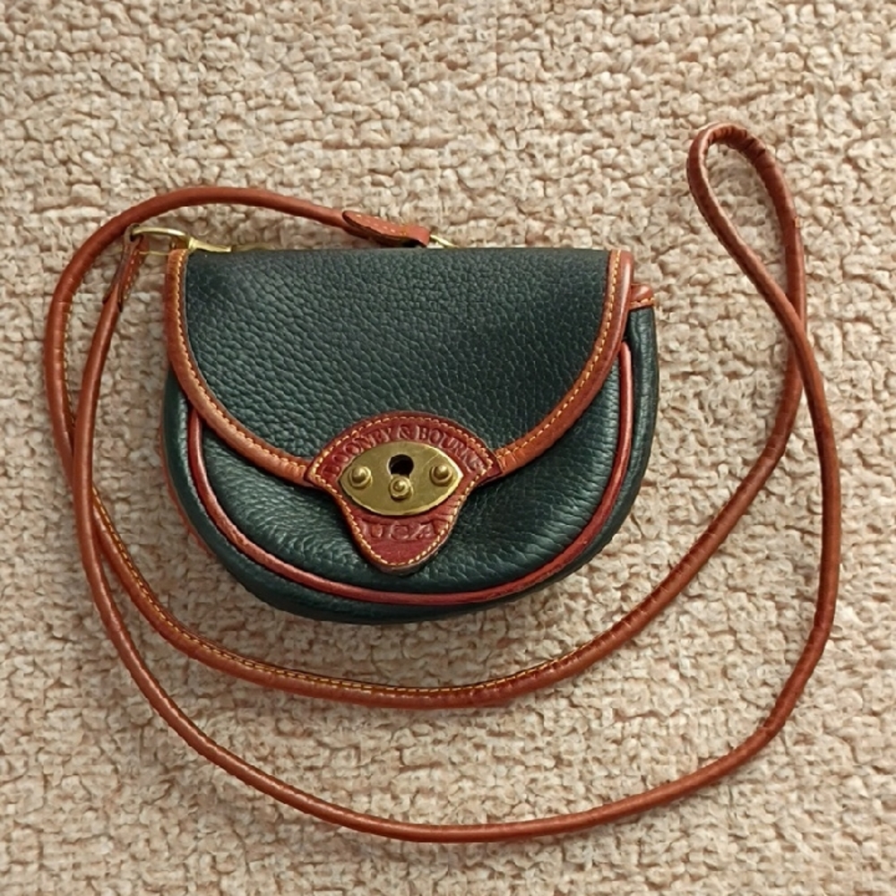 Dooney & Bourke Black Mini Crossbody Bag with Brown Strap